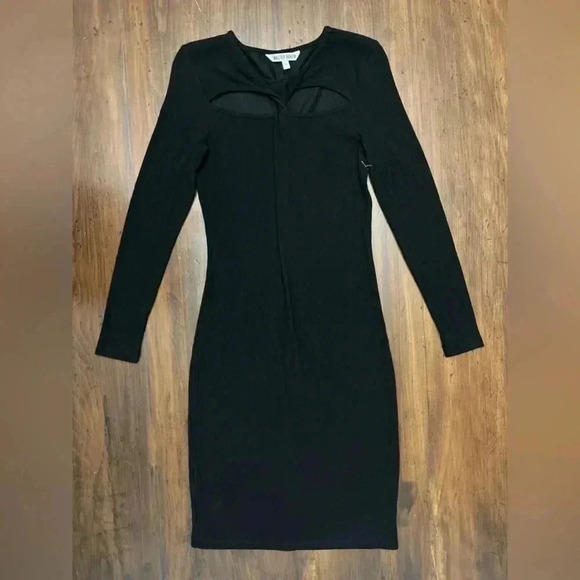 Walter Baker Dress Size Large Black Twist Front Ribbed Knit Bodycon Midi NWOT - Picture 4 of 15